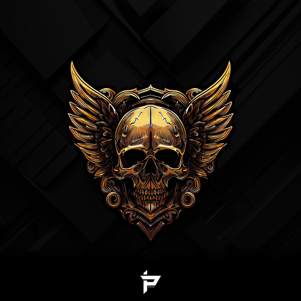 gold skull and wings